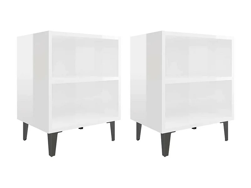 Tables de chevet pieds en métal 2 pcs Blanc brillant 40x30x50