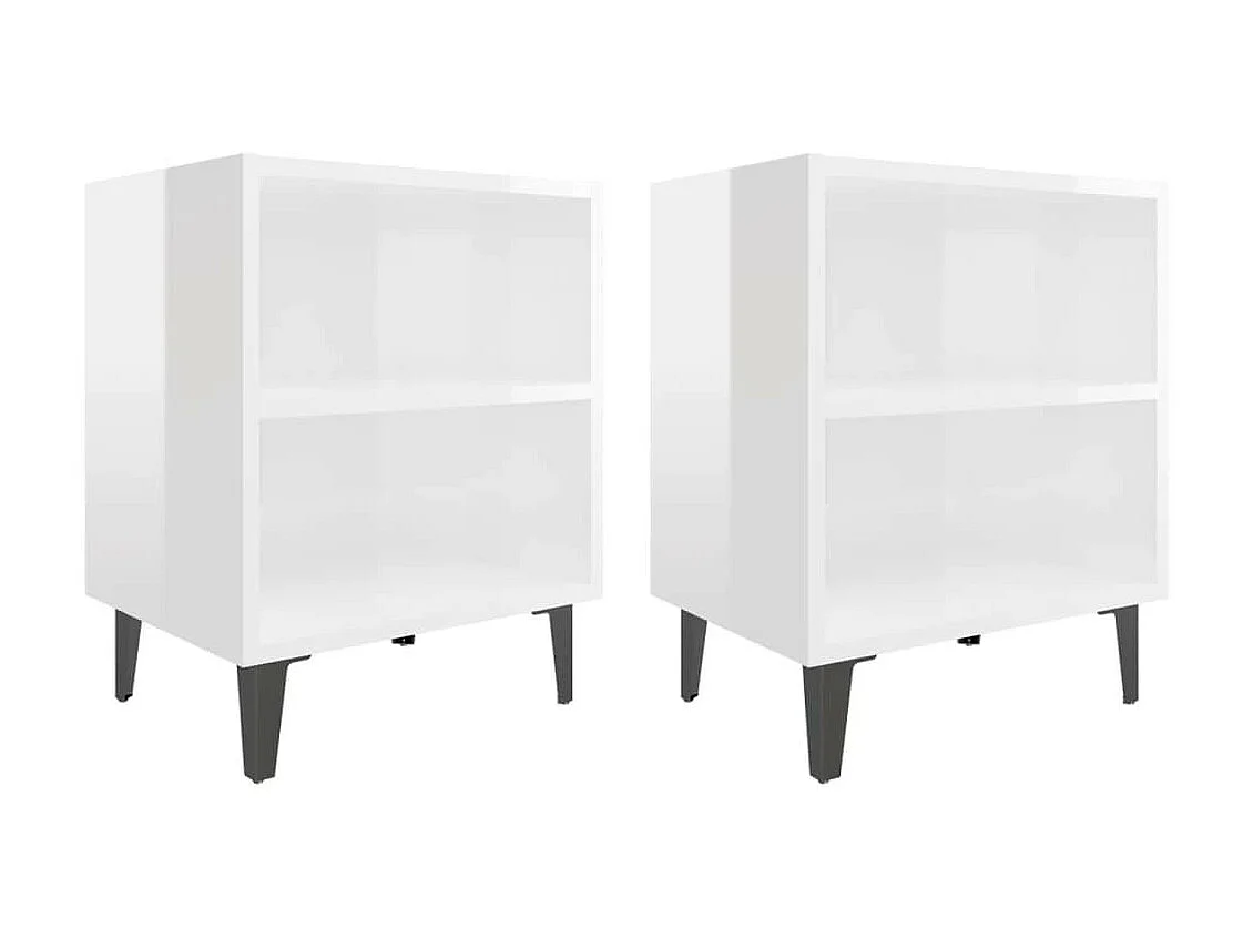 Tables de chevet pieds en métal 2 pcs Blanc brillant 40x30x50