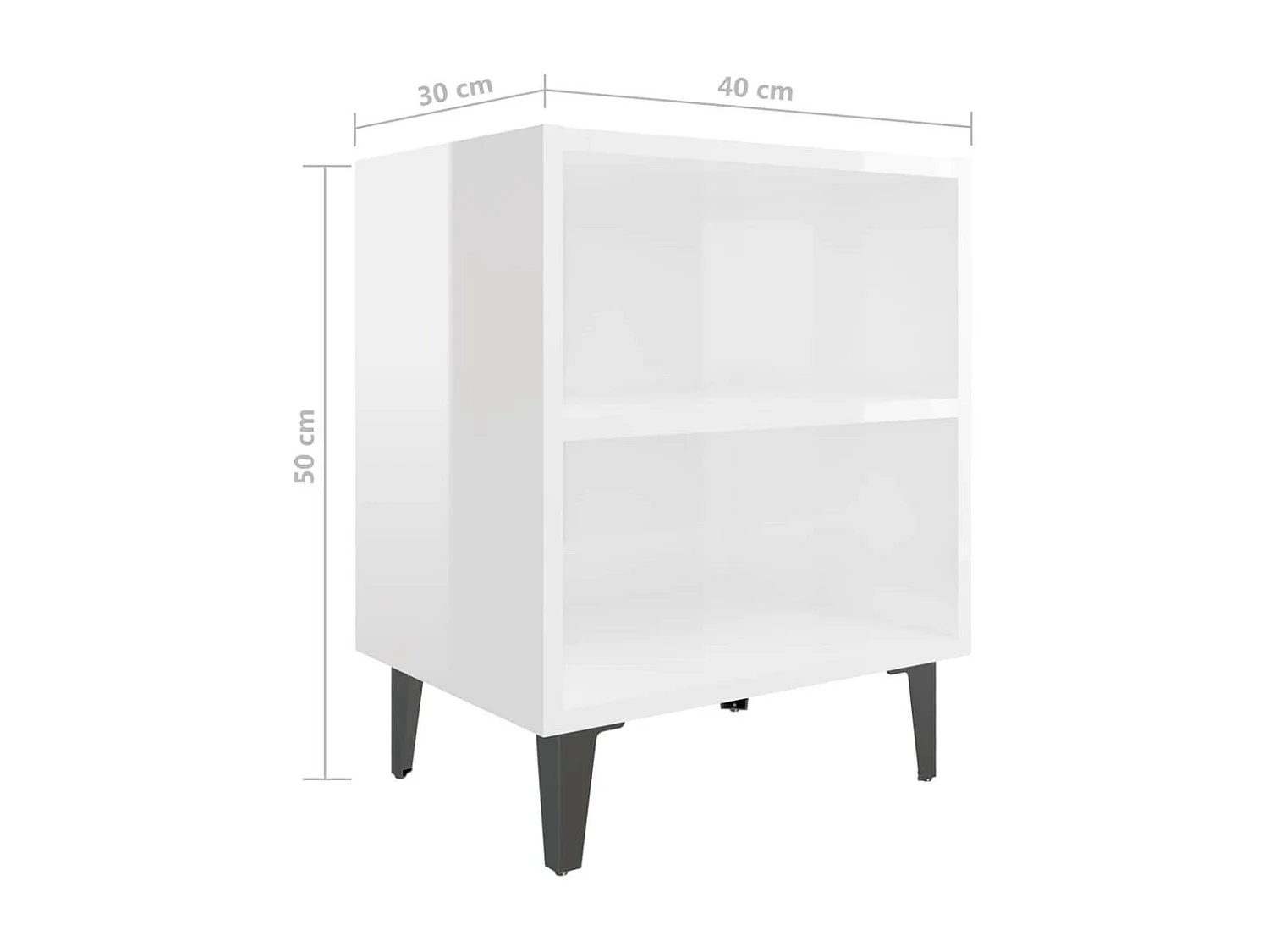 Tables de chevet pieds en métal 2 pcs Blanc brillant 40x30x50