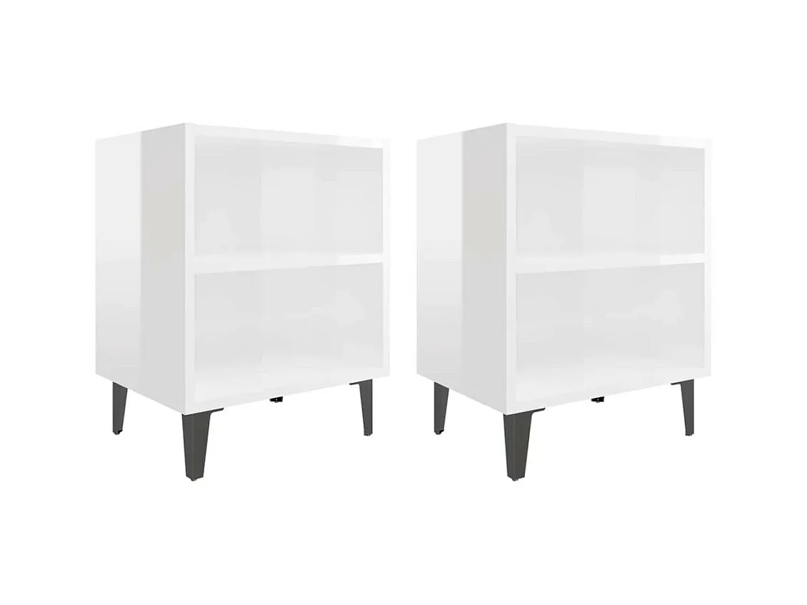 Tables de chevet pieds en métal 2 pcs Blanc brillant 40x30x50