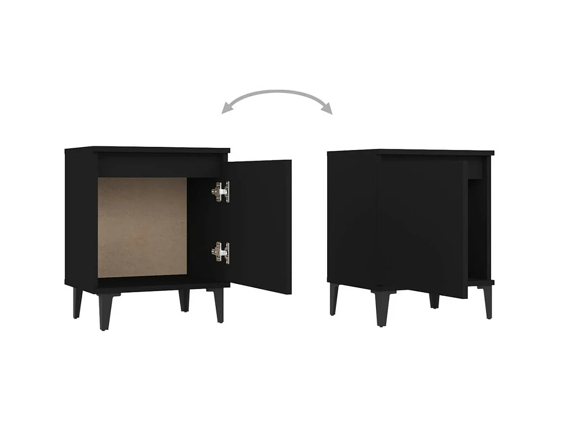 Nachtkastjes 2 st met metalen poten 40x30x50 cm zwart