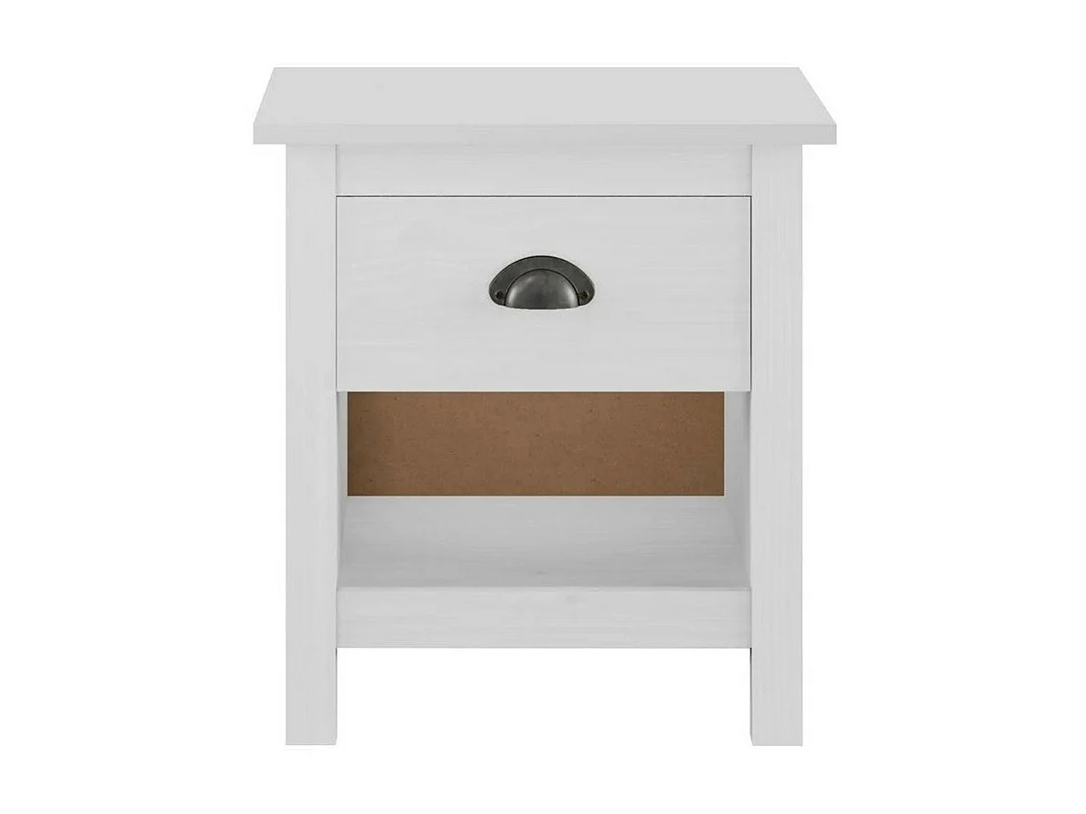 Chevet 1 tiroir pin massif blanc Berti - Lot de 2