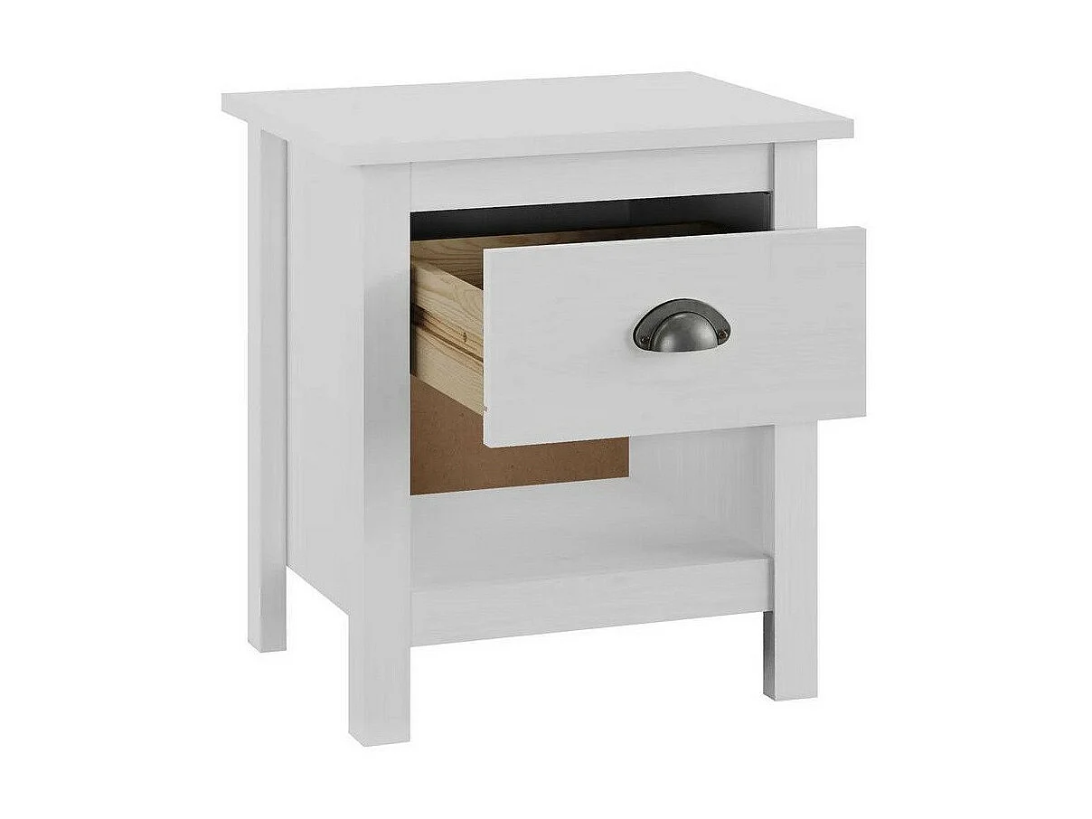 Chevet 1 tiroir pin massif blanc Berti - Lot de 2
