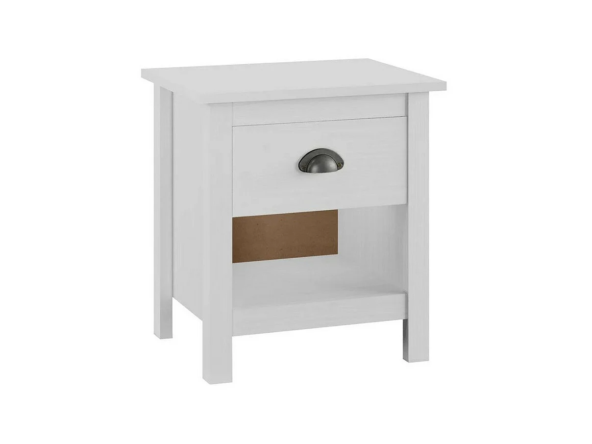 Chevet 1 tiroir pin massif blanc Berti - Lot de 2