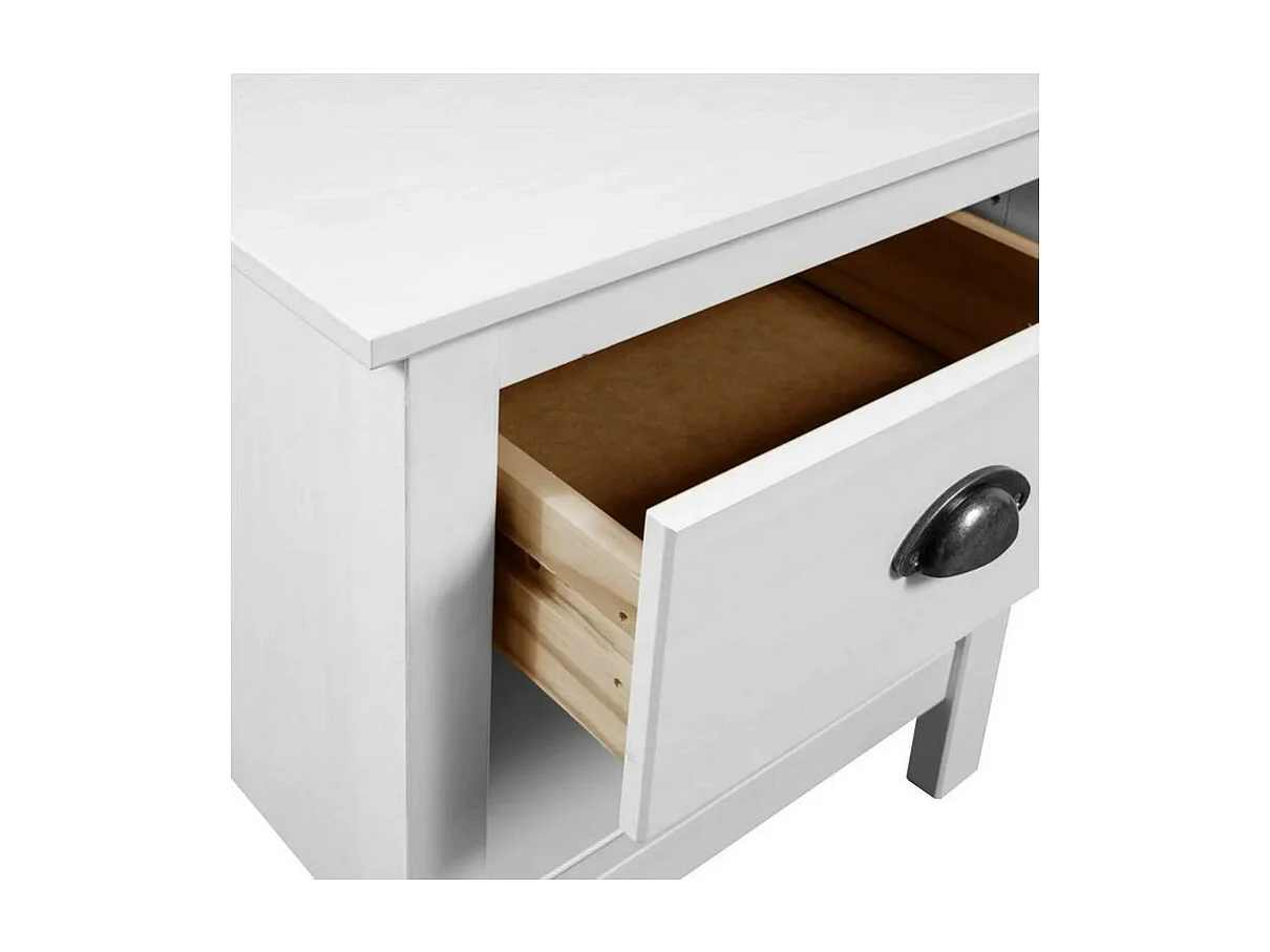 Chevet 1 tiroir pin massif blanc Berti - Lot de 2