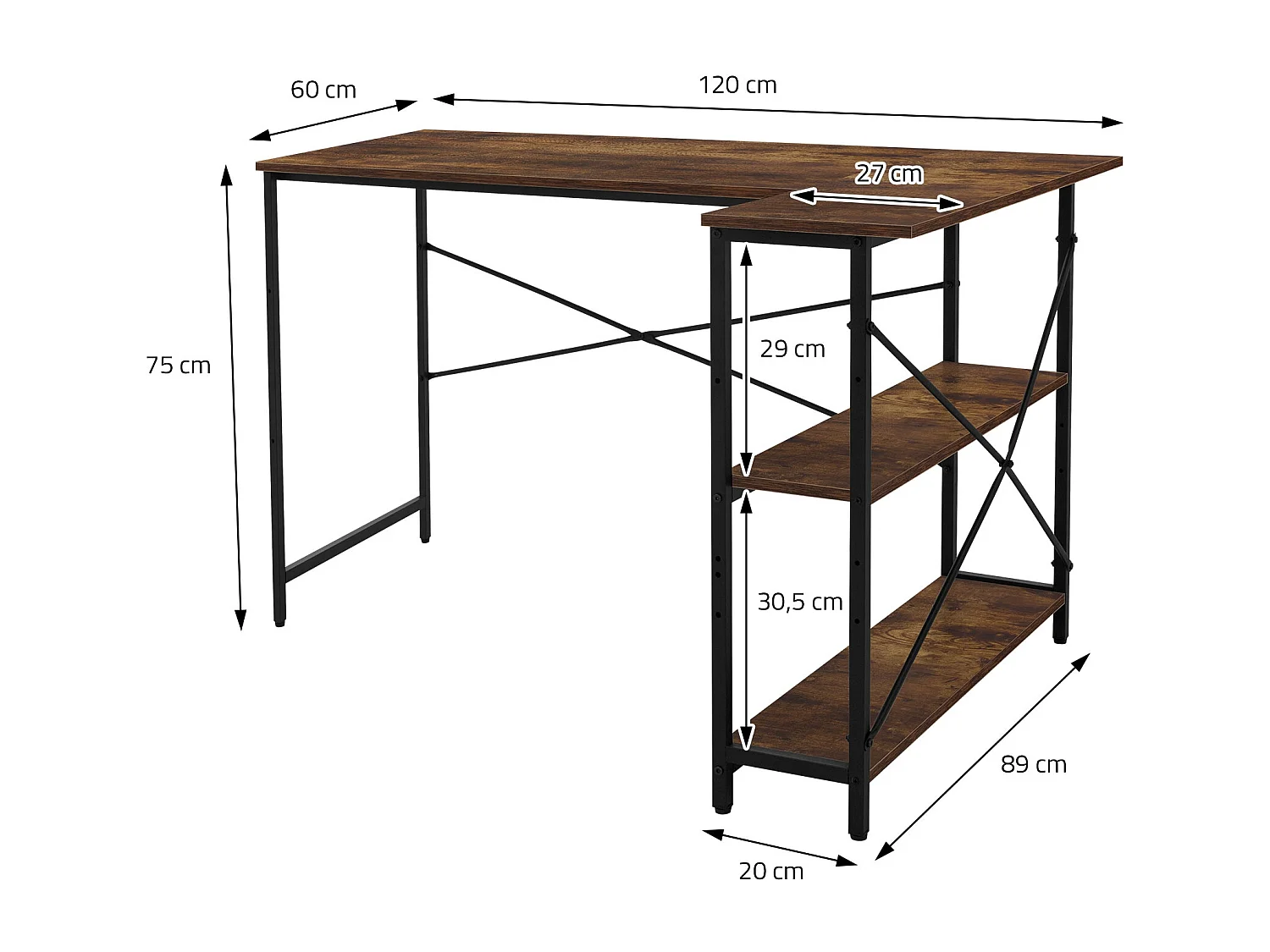 Bureau Bureau en L Table de travail d'angle Table d'ordinateur 120 cm