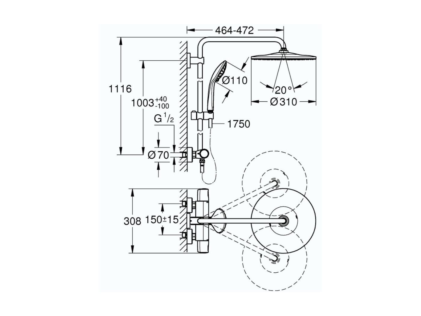 Colonne De Douche Thermostatique GROHE Vitalio Joy Shower System 310