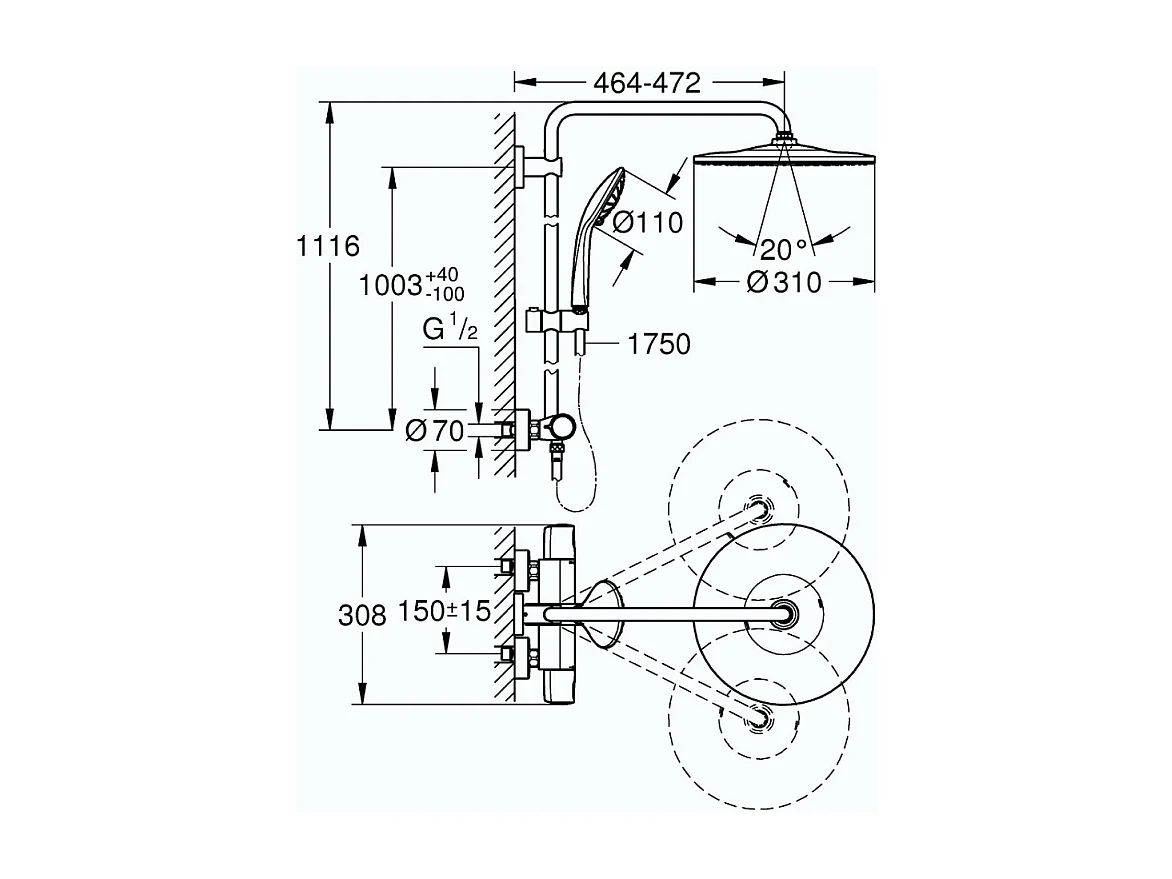Sistema de duche termostático GROHE Vitalio Joy Shower System 310 - Cromado brilhante e durável