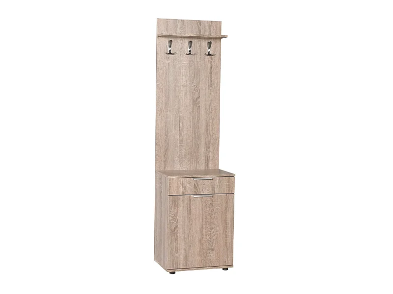 Meuble d'entrée, banc de vestiaire en bois avec 1 porte et tiroir coloris chêne
