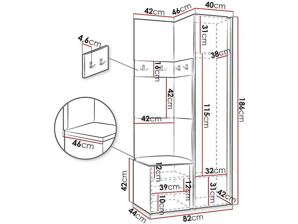 Ensemble de meubles d'entrée "Orion XXV" 82 x 46 x 186 cm - Noir