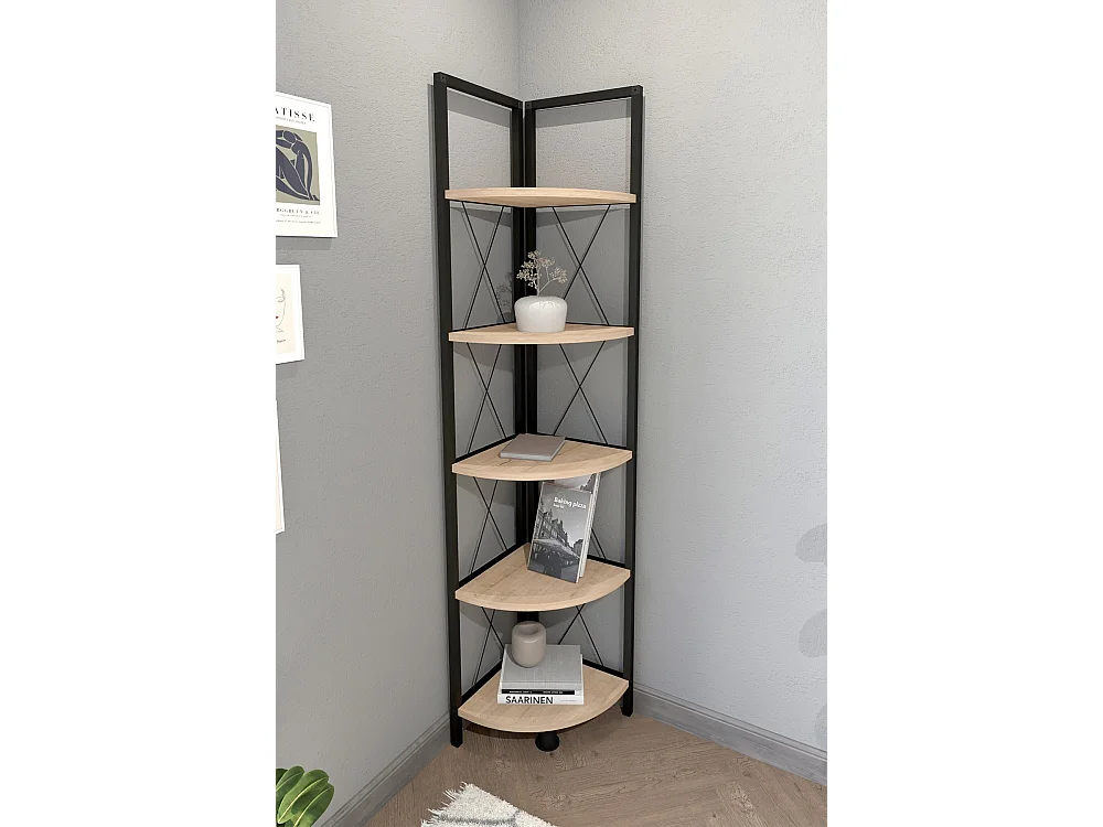 Etagère, bibliothèque d'angle avec 5 étagères coloris chêne cambrian, noir
