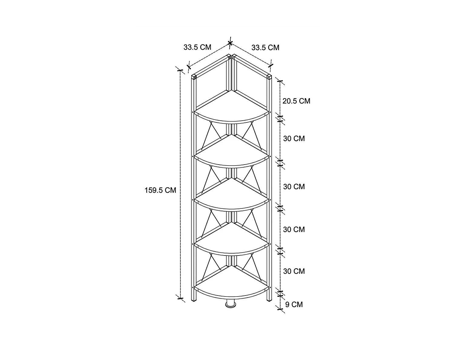 Etagère, bibliothèque d'angle avec 5 étagères coloris chêne cambrian, noir