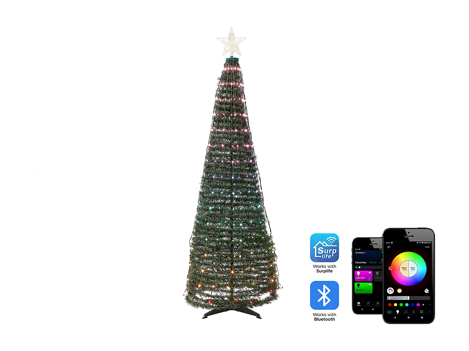 Décoration de Noël au sol LED intelligente avec l'application SAARLOQ Arbre de Noël 160 cm Vert