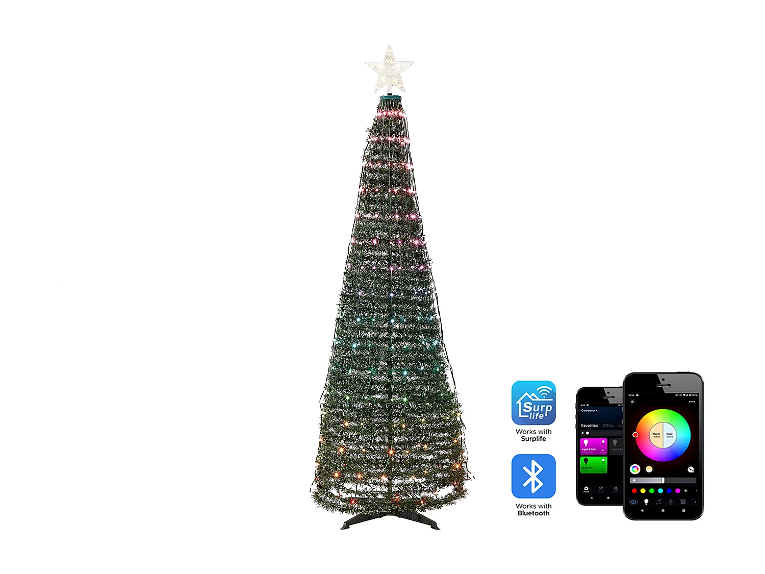 Deko Weihnachstbaum 188 cm mit Smart LED Beleuchtung mehrfarbig App-Steuerung SAARLOQ