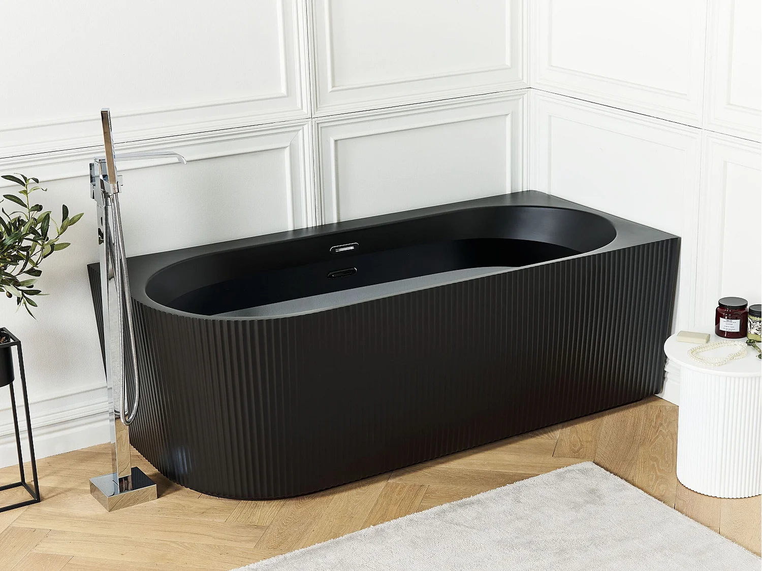 Eckbadewanne GOCTA linksseitig 170 x 80 cm Schwarz