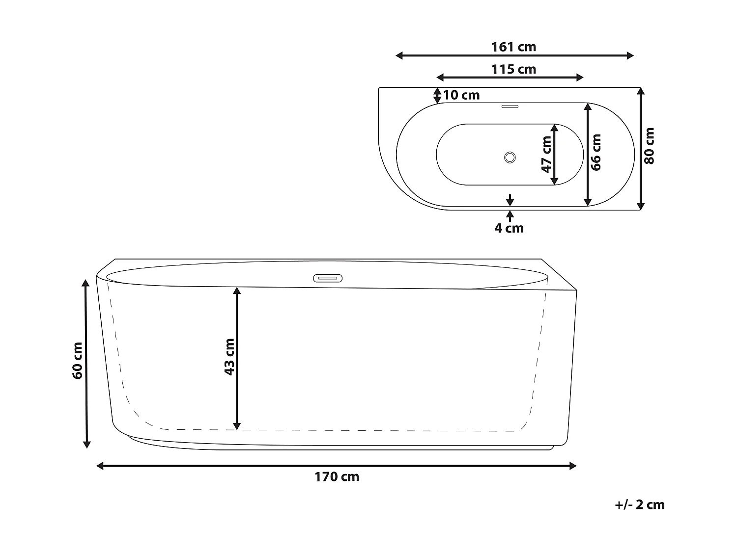 Eckbadewanne GOCTA linksseitig 170 x 80 cm Schwarz