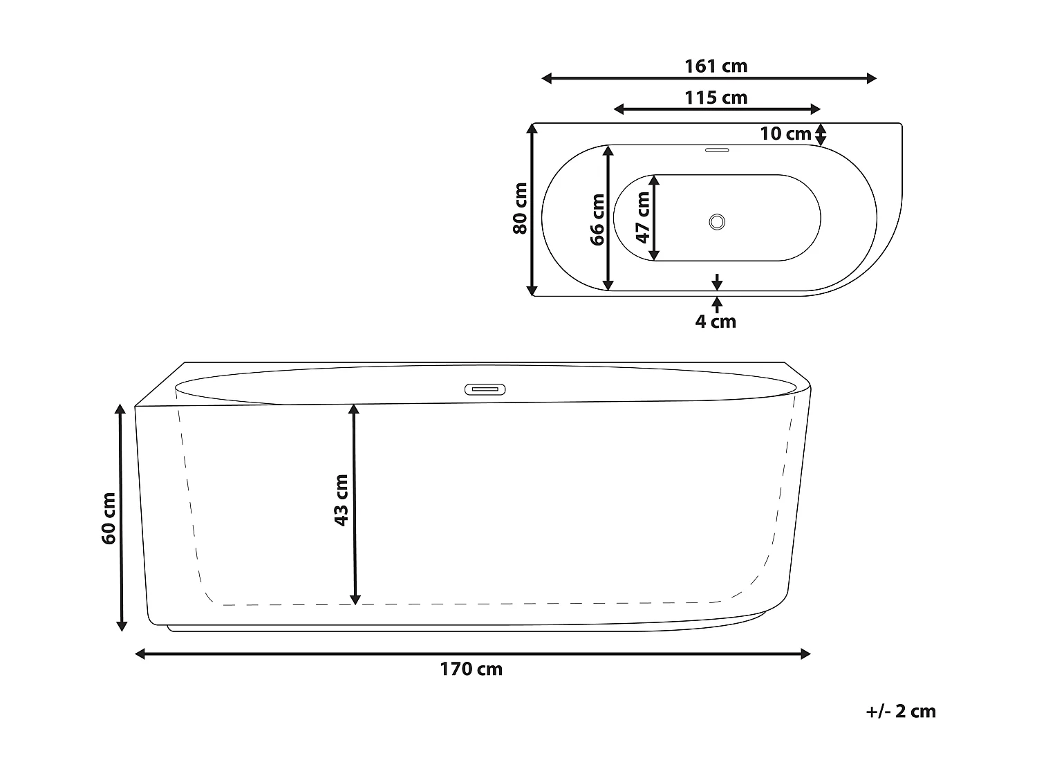 Wanna narożna GOCTA Prawostronny 170 x 80 cm Czarny