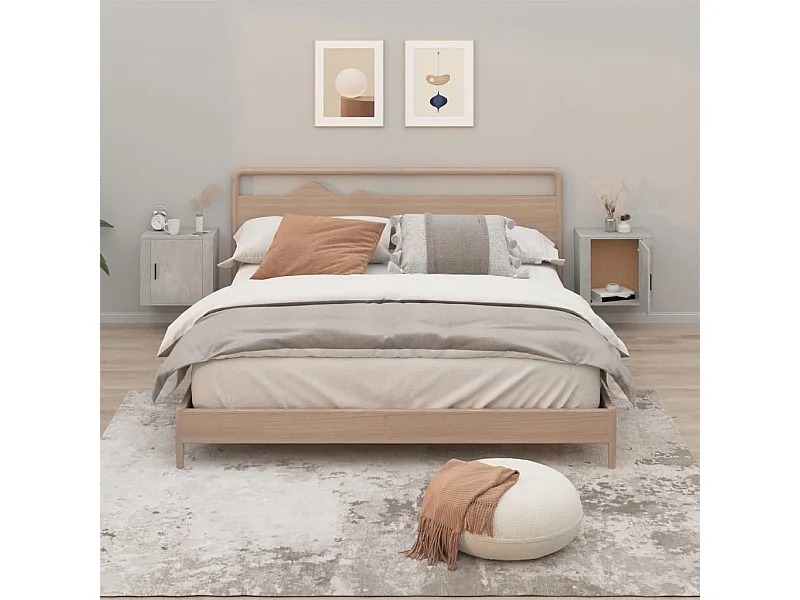 2er-Set Wand-Nachttische Nachtschrank Betongrau 50x30x47 cm -RN56529