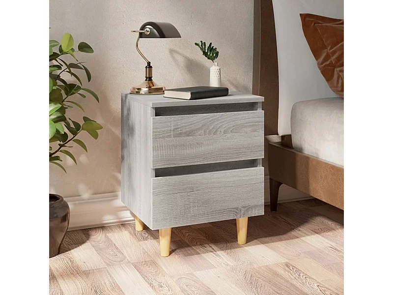 Nachttisch mit Massivholz-Beinen 2er-Set Grau Sonoma 40x35x50cm -RN93525