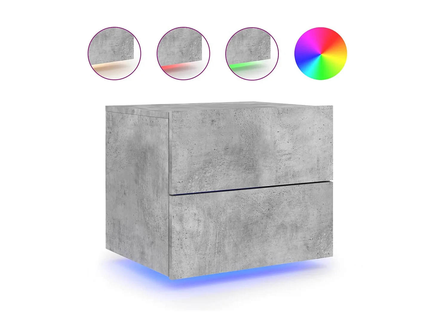 Wand-Nachttisch Nachtschrank mit LED-Leuchten Betongrau -RN48123
