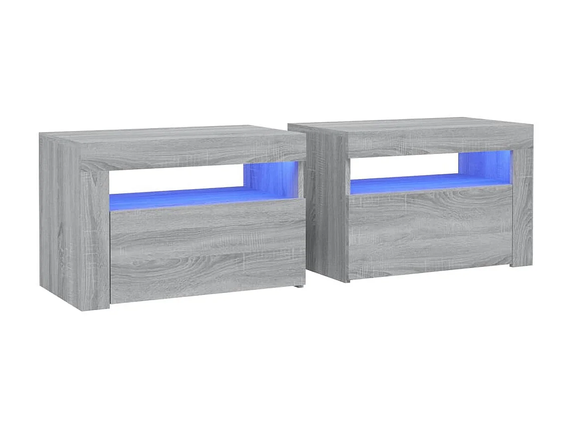 2er-Set Nachttische Nachtschrank mit LEDs Grau Sonoma 60x35x40 cm -RN99130