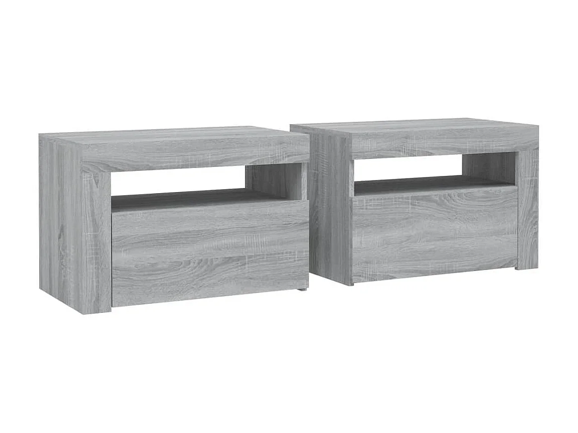 2er-Set Nachttische Nachtschrank mit LEDs Grau Sonoma 60x35x40 cm -RN99130
