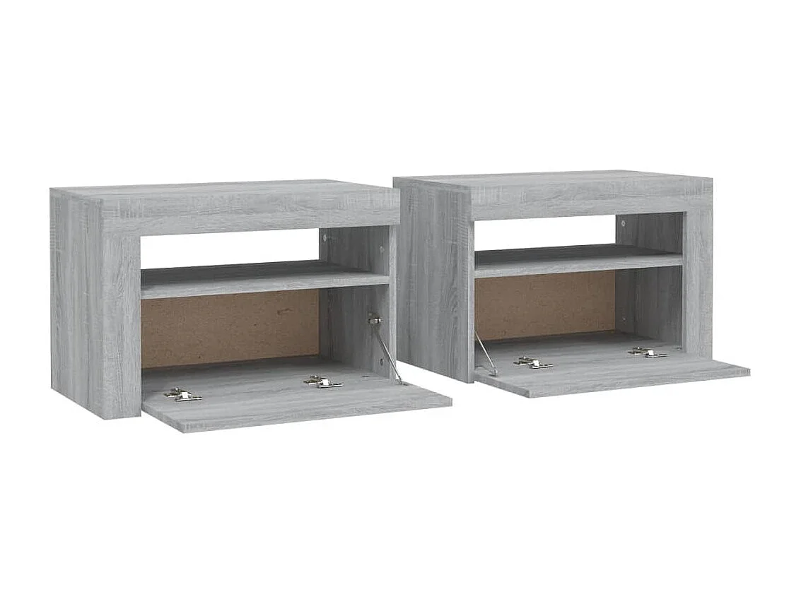 2er-Set Nachttische Nachtschrank mit LEDs Grau Sonoma 60x35x40 cm -RN99130