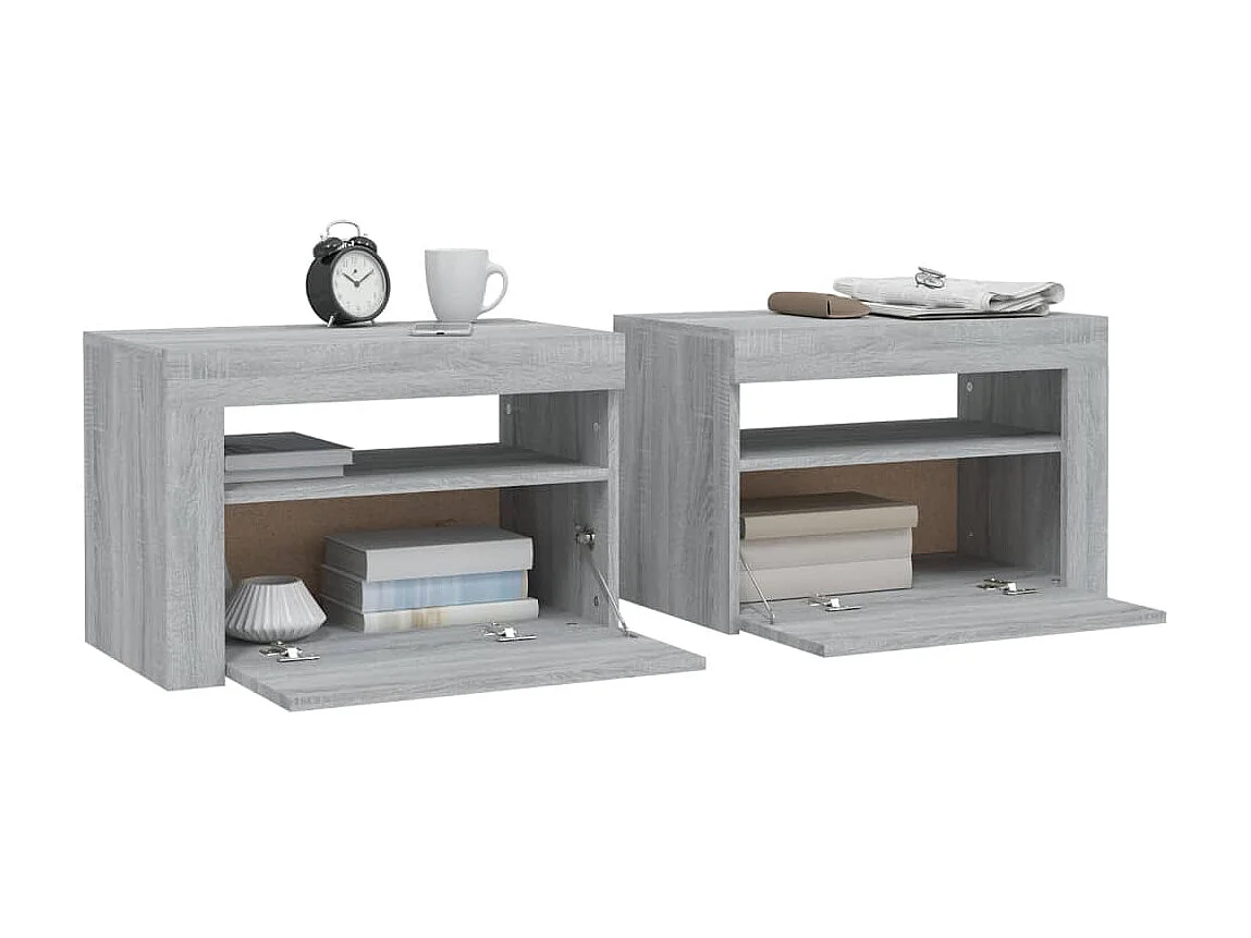 2er-Set Nachttische Nachtschrank mit LEDs Grau Sonoma 60x35x40 cm -RN99130