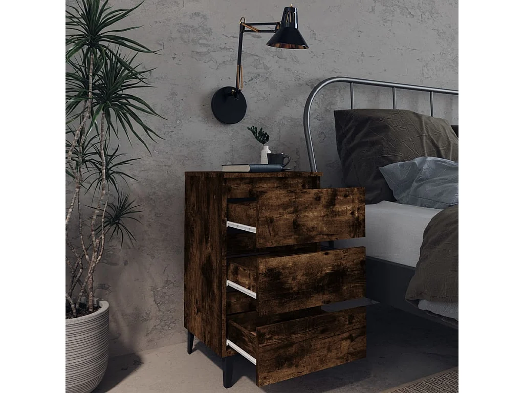 Nachttisch Nachtschrank mit Metallbeinen Räuchereiche 40x35x69 cm -RN11341