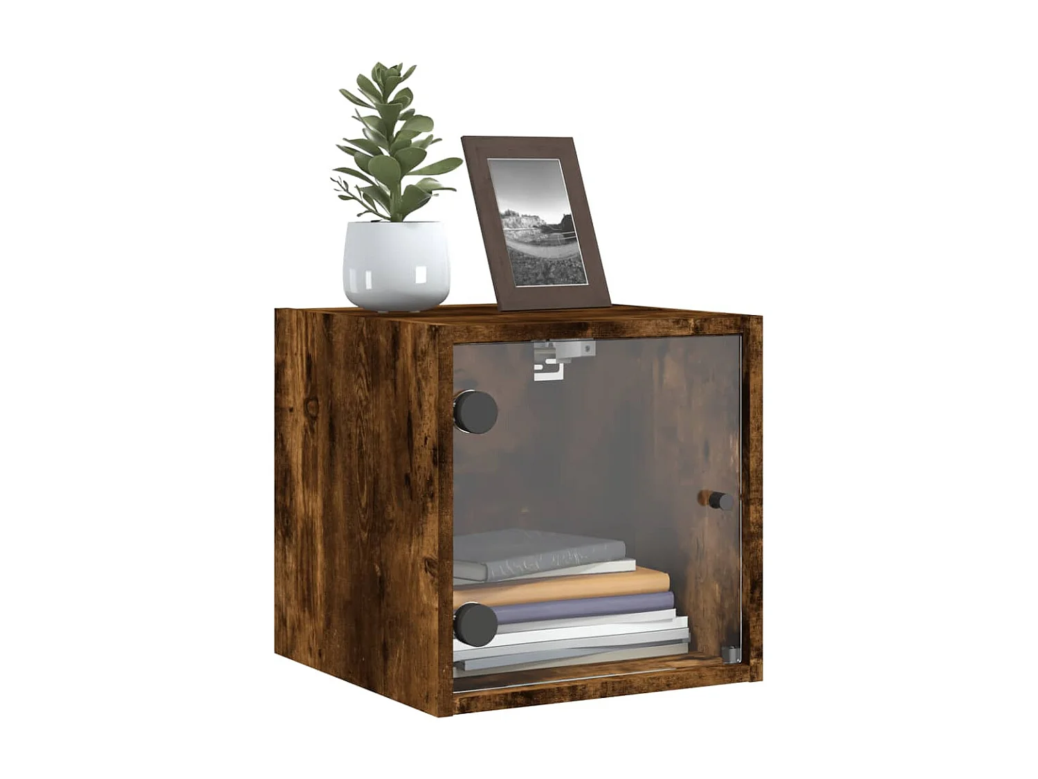 Nachttisch Nachtschrank mit Glastür Räuchereiche 35x37x35 cm -RN80549