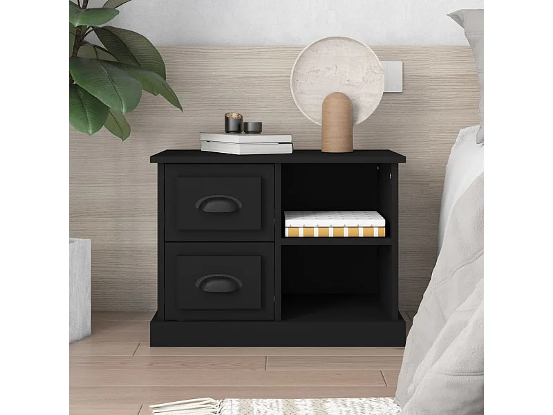 Nachttisch Nachtschrank Schwarz 60x35,5x45 cm -RN41053