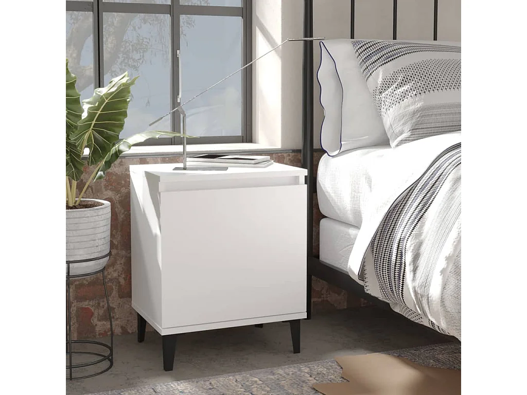 Nachttisch Nachtschrank mit Metallbeinen Weiß 40x30x50 cm -RN67205