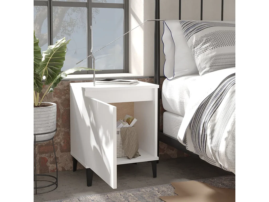 Nachttisch Nachtschrank mit Metallbeinen Weiß 40x30x50 cm -RN67205