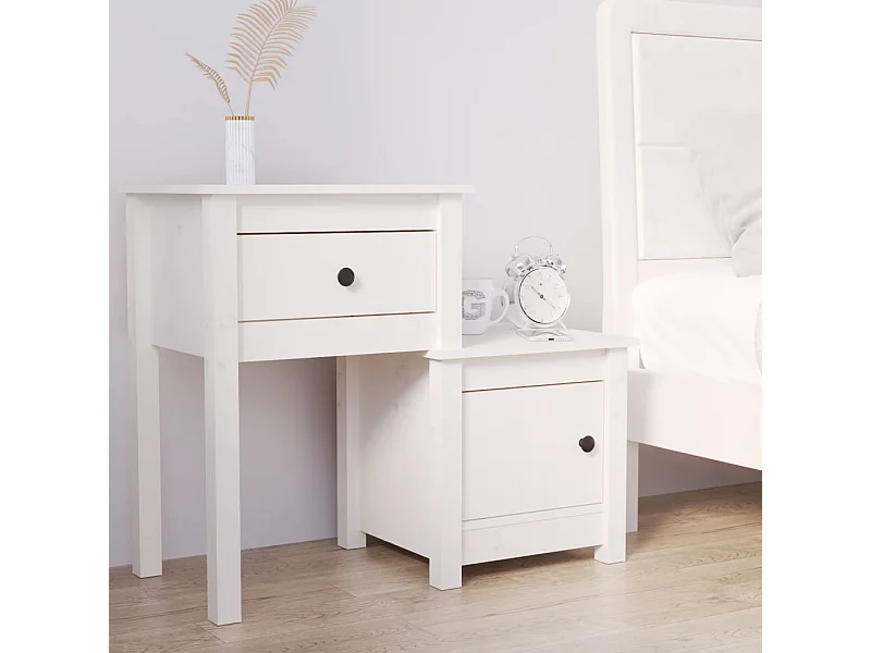 Nachttisch Nachtschrank Weiß 79,5x38x65,5 cm Massivholz Kiefer -RN75252
