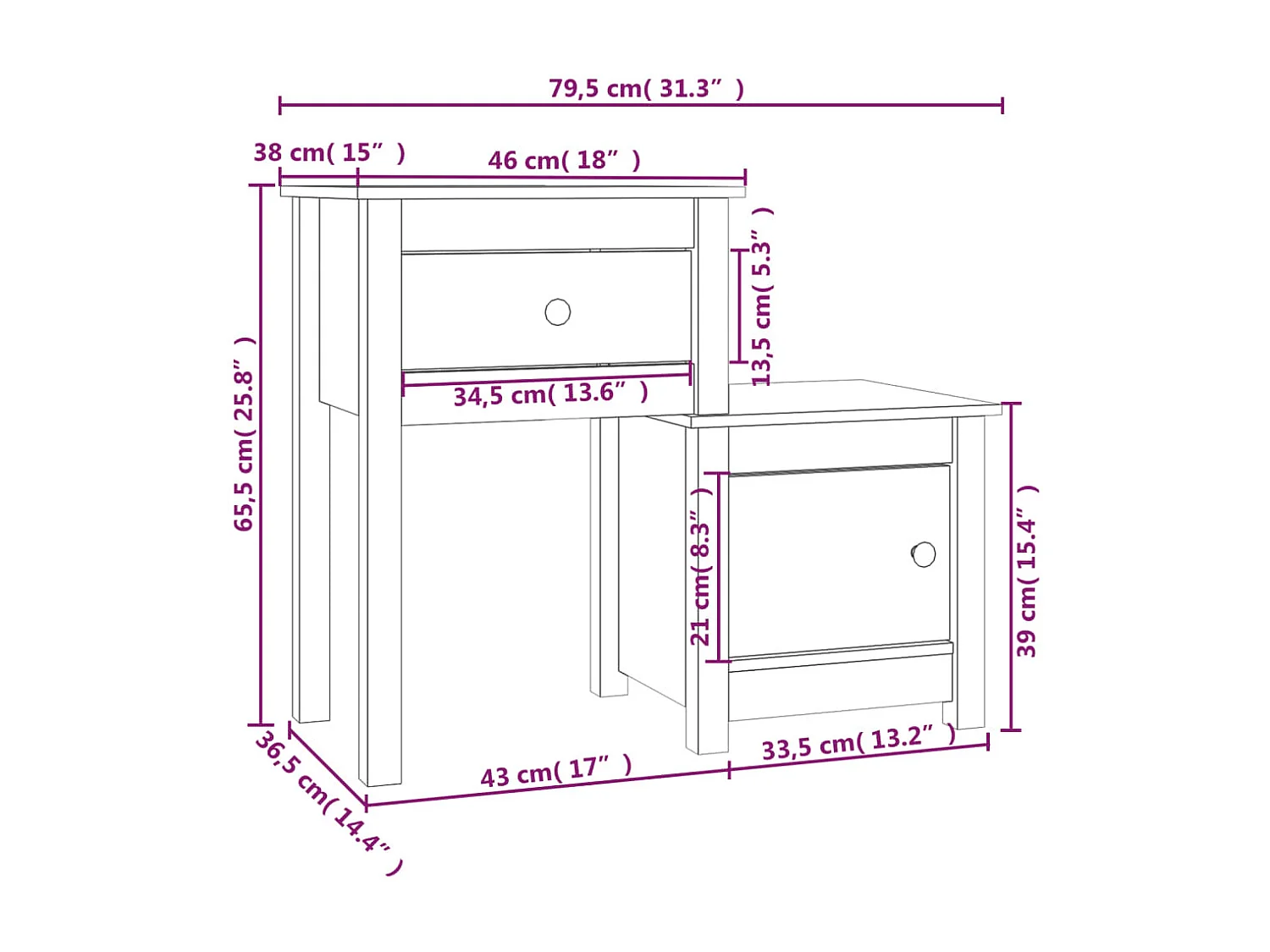 Nachttisch Nachtschrank Weiß 79,5x38x65,5 cm Massivholz Kiefer -RN75252