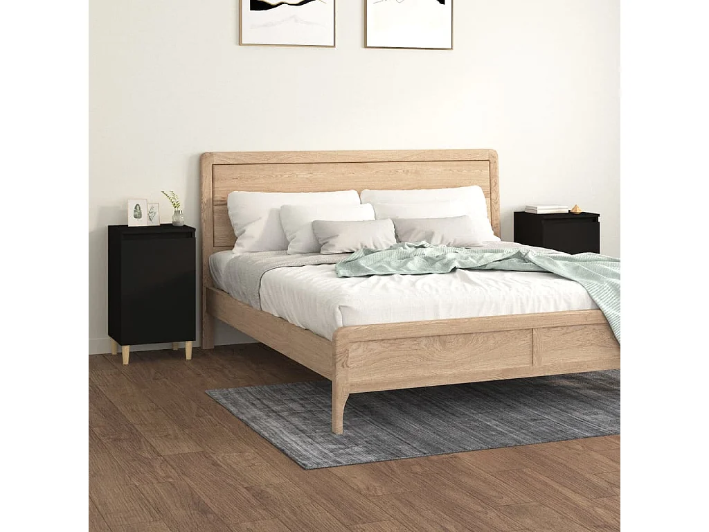 2er-Set Nachttische Nachtschrank Schwarz 40x35x70 cm Holzwerkstoff -RN59315