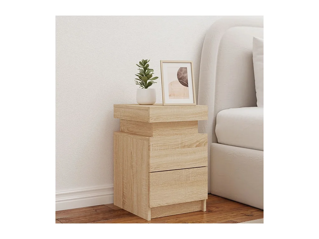 Nachttisch Nachtschrank mit LED-Leuchten Sonoma-Eiche 35x39x55 cm -RN95303