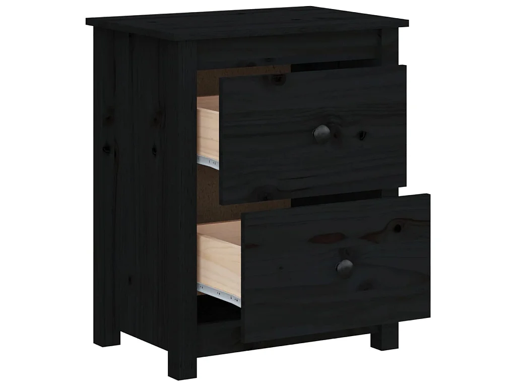 2er-Set Nachttische Nachtschrank Schwarz 50x35x61,5 cm Massivholz Kiefer -RN11637