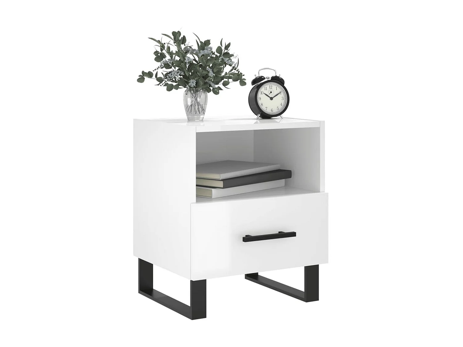 2er-Set Nachttische Nachtschrank Hochglanz-Weiß 40x35x47,5 cm Holzwerkstoff -RN84394