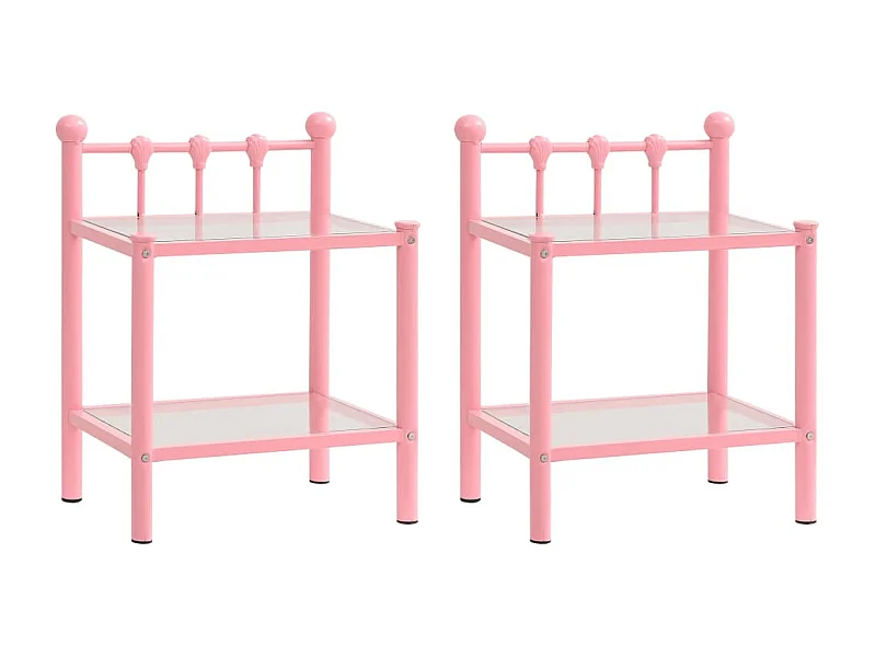 2er-Set Nachttische Nachtschrank Rosa Transparent Metall und Glas -RN69489