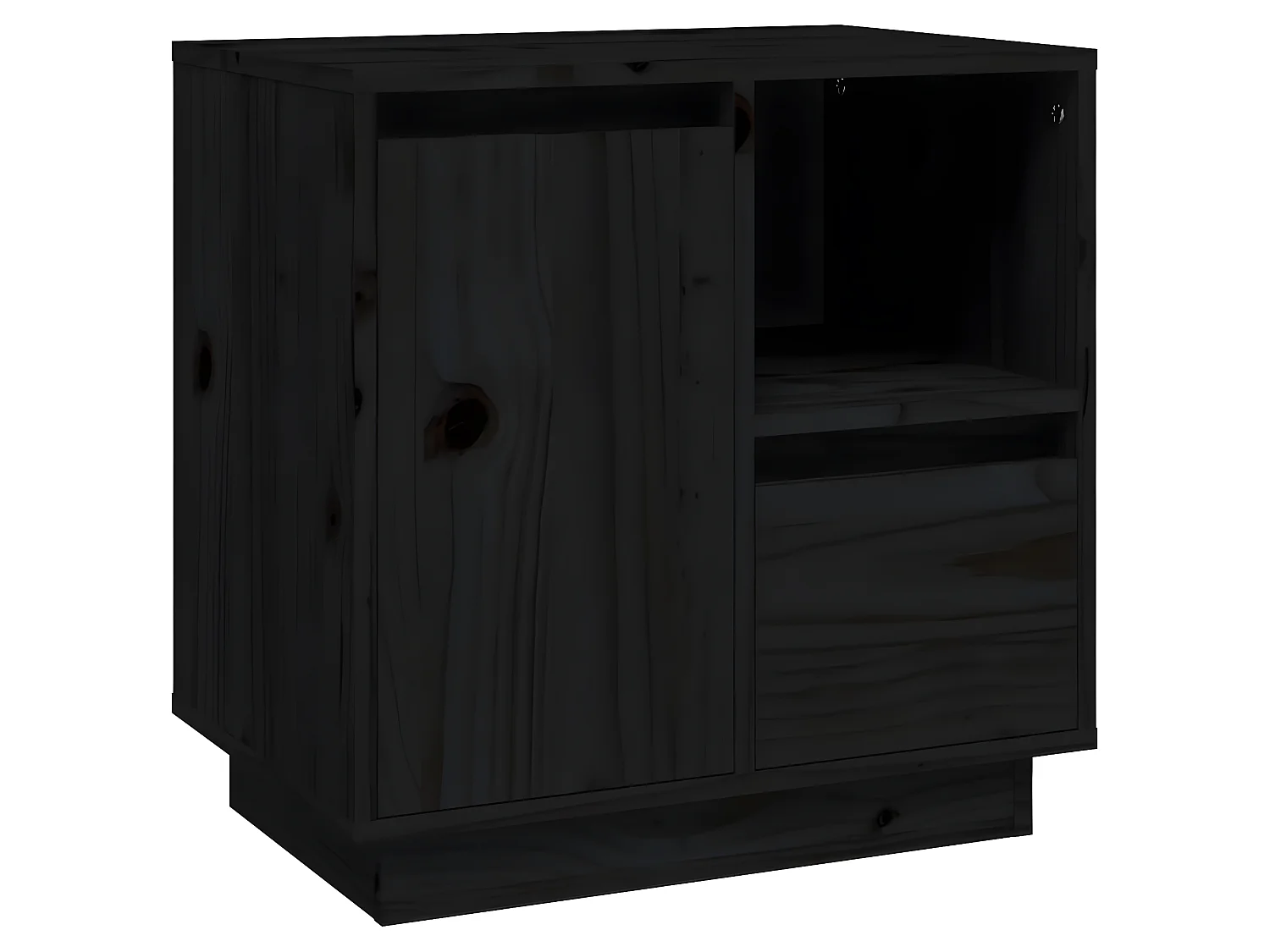 Nachttisch Nachtschrank Schwarz 50x34x50 cm Massivholz Kiefer -RN94246