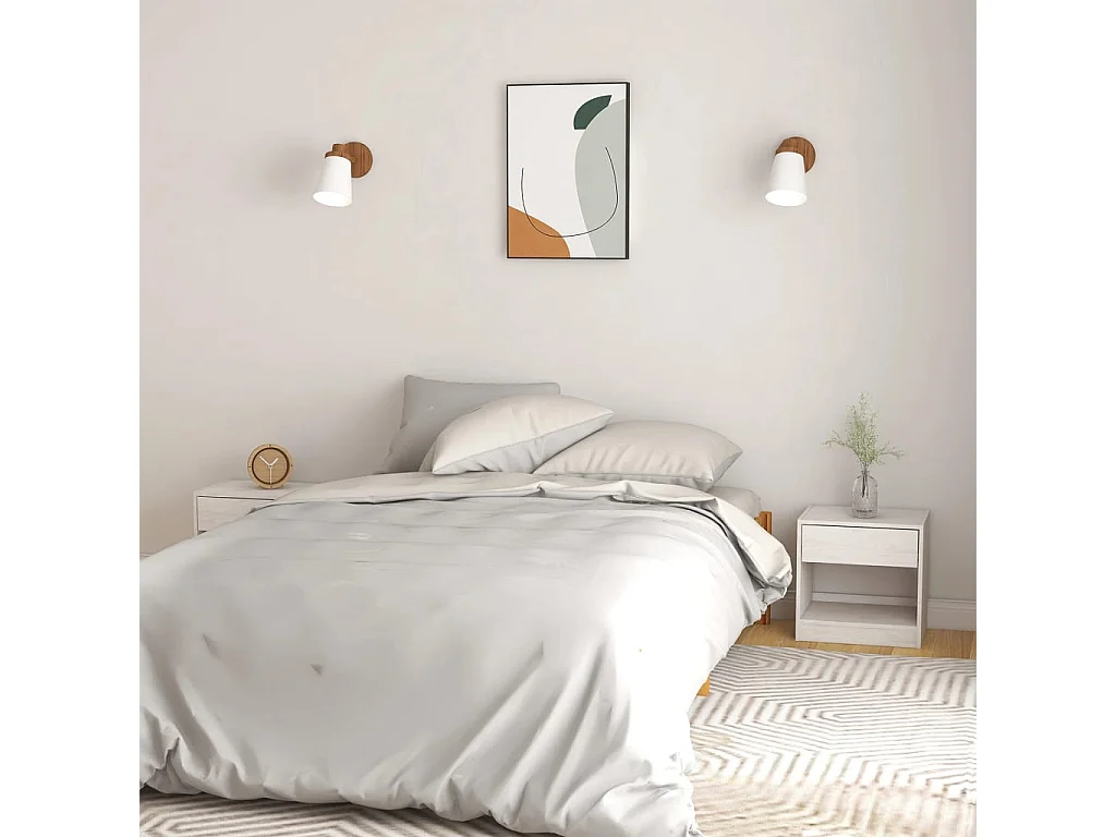 2er-Set Nachttische Nachtschrank Weiß 40x31x40 cm Massivholz Kiefer -RN58083