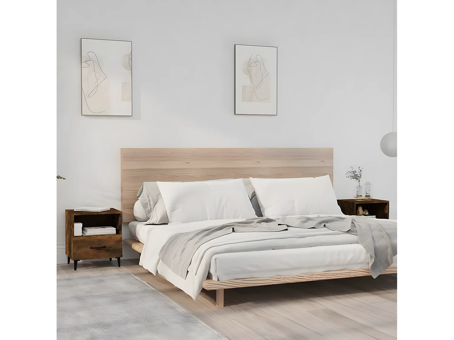 2er-Set Nachttische Nachtschrank Räuchereiche Holzwerkstoff -RN77642