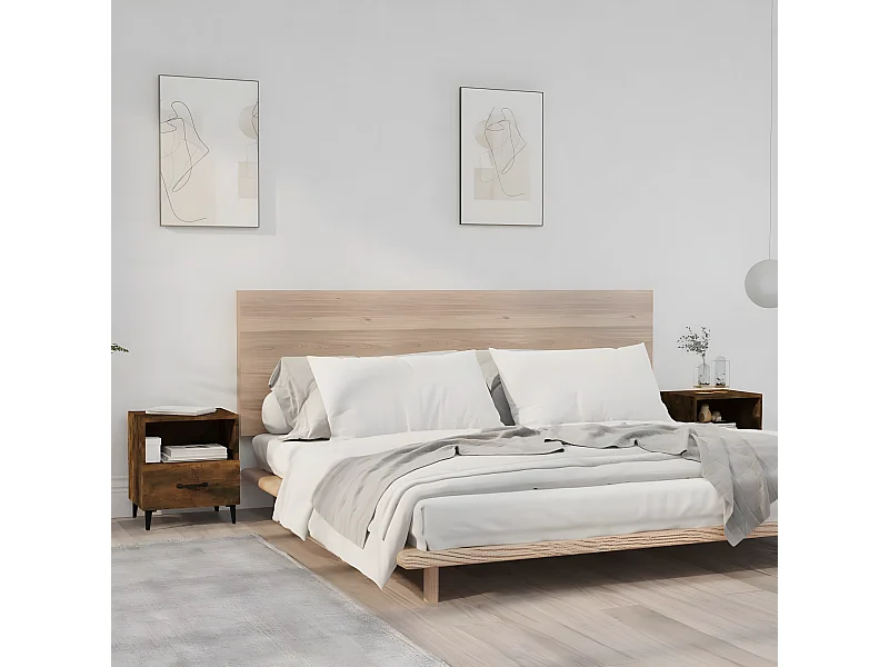 2er-Set Nachttische Nachtschrank Räuchereiche Holzwerkstoff -RN77642