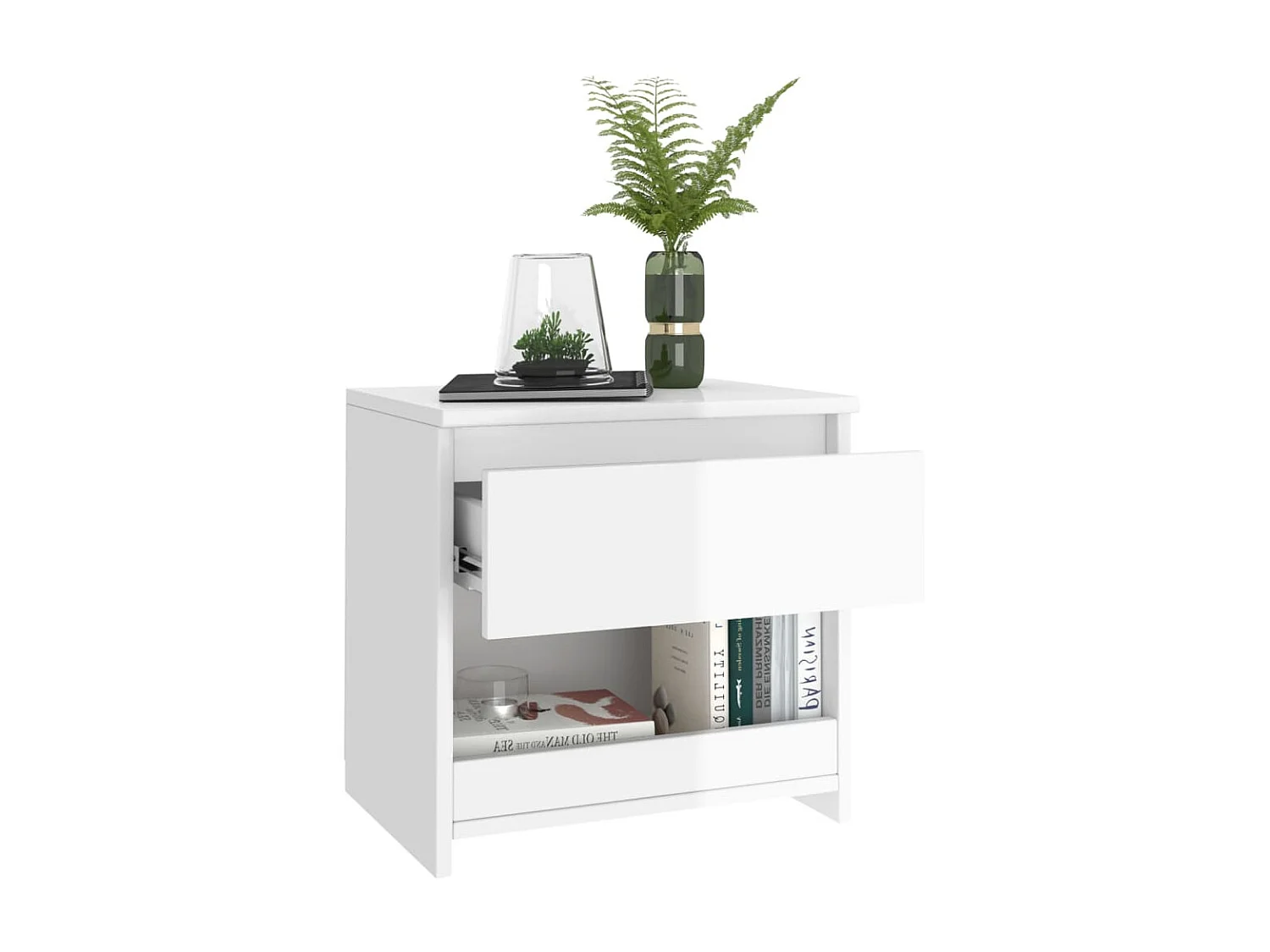 2er-Set Nachttische Nachtschrank Hochglanz-Weiß 40x30x39 cm Holzwerkstoff -RN87911