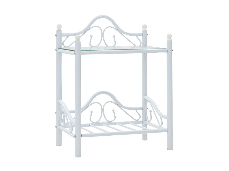 Nachttisch Nachtschrank Stahl und gehärtetes Glas 45x30,5x60 cm Weiß -RN63575