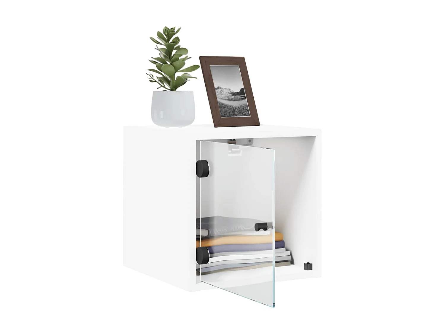 Nachttisch Nachtschrank mit Glastür Weiß 35x37x35 cm -RN57629