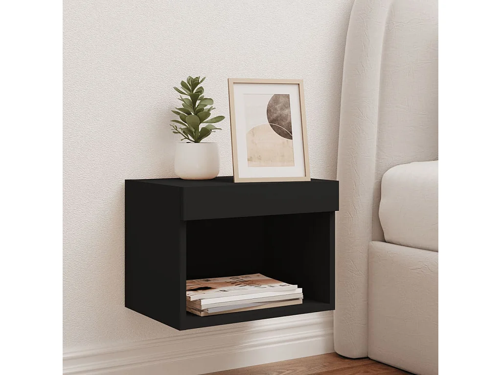 Wand-Nachttisch Nachtschrank mit LED-Leuchten Schwarz -RN85875