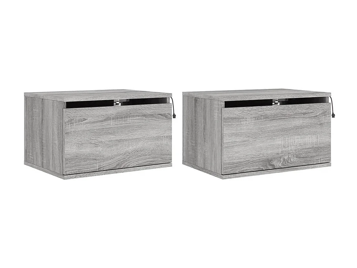 2er-Set Wand-Nachttische Nachtschrank mit LED-Leuchten Grau Sonoma -RN31089