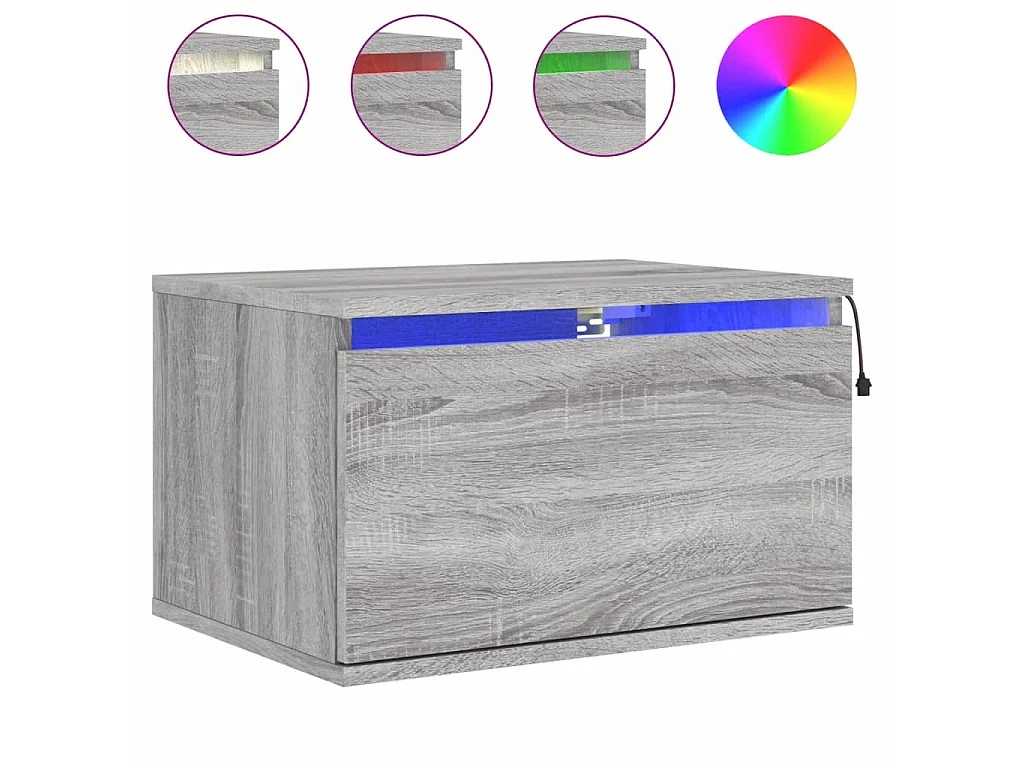 2er-Set Wand-Nachttische Nachtschrank mit LED-Leuchten Grau Sonoma -RN31089